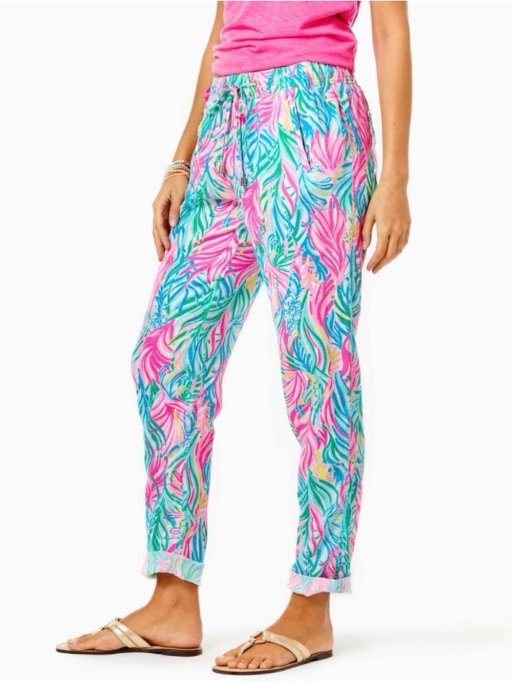 NWT Lilly Pulitzer Taron Linen Pant Large Sea Turtle Soiree Resort Pants